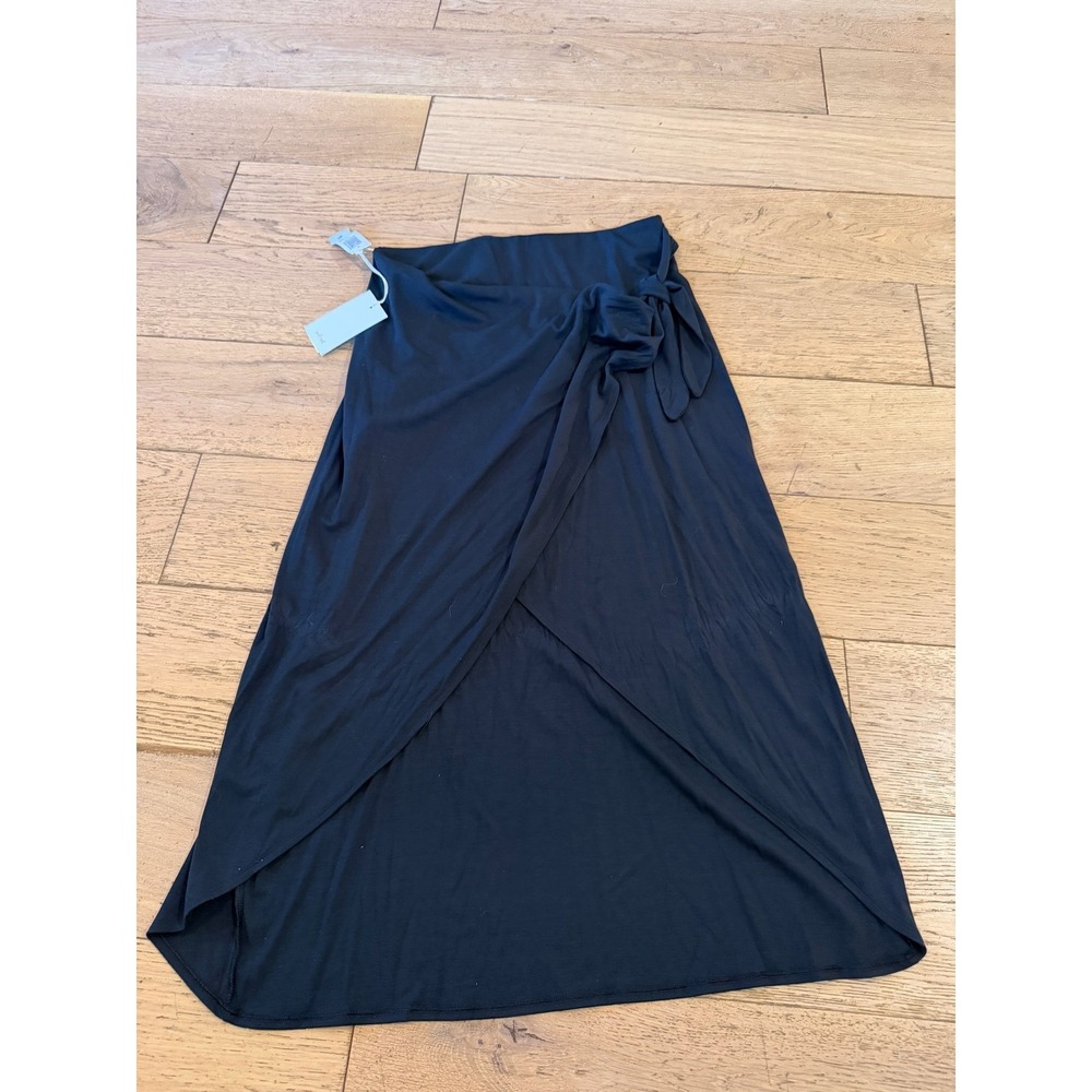 Wilfred Saturn Midi Skirt Black Noir Wrap High-Low‎ Jersey Stretch 106835 (393)